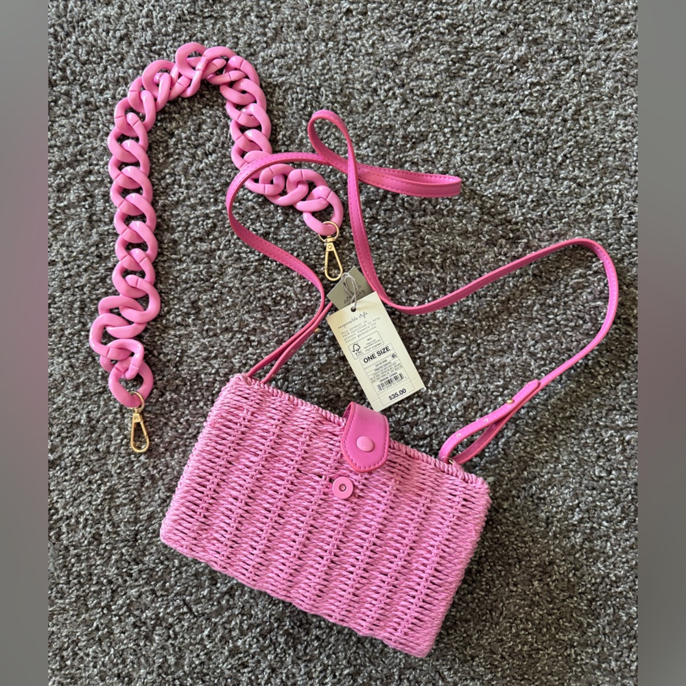 Orchid pink woven clutch crossbody